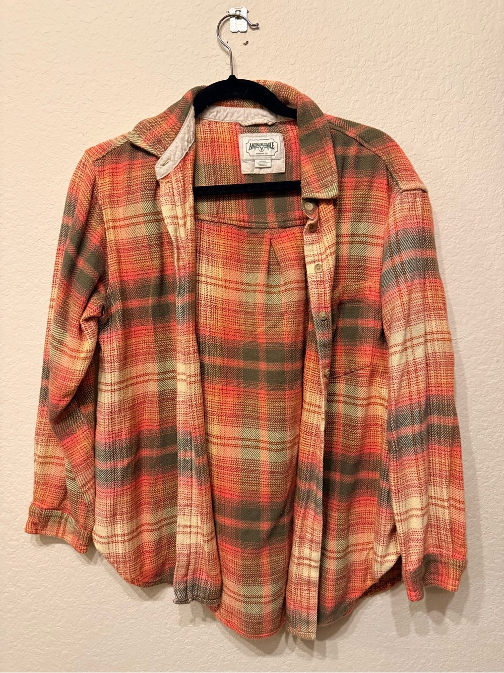 Vintage American Eagle Outfitters Orange and Green Plaid Button-Down Shirt